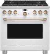 Estufa Profesional "All Gas" 36" (90 cm) Marca: Cafe Modelo: CGY366P4TW2 Color: Acero Inoxidable & Blanco ($6,399 USD) (09 2025)
