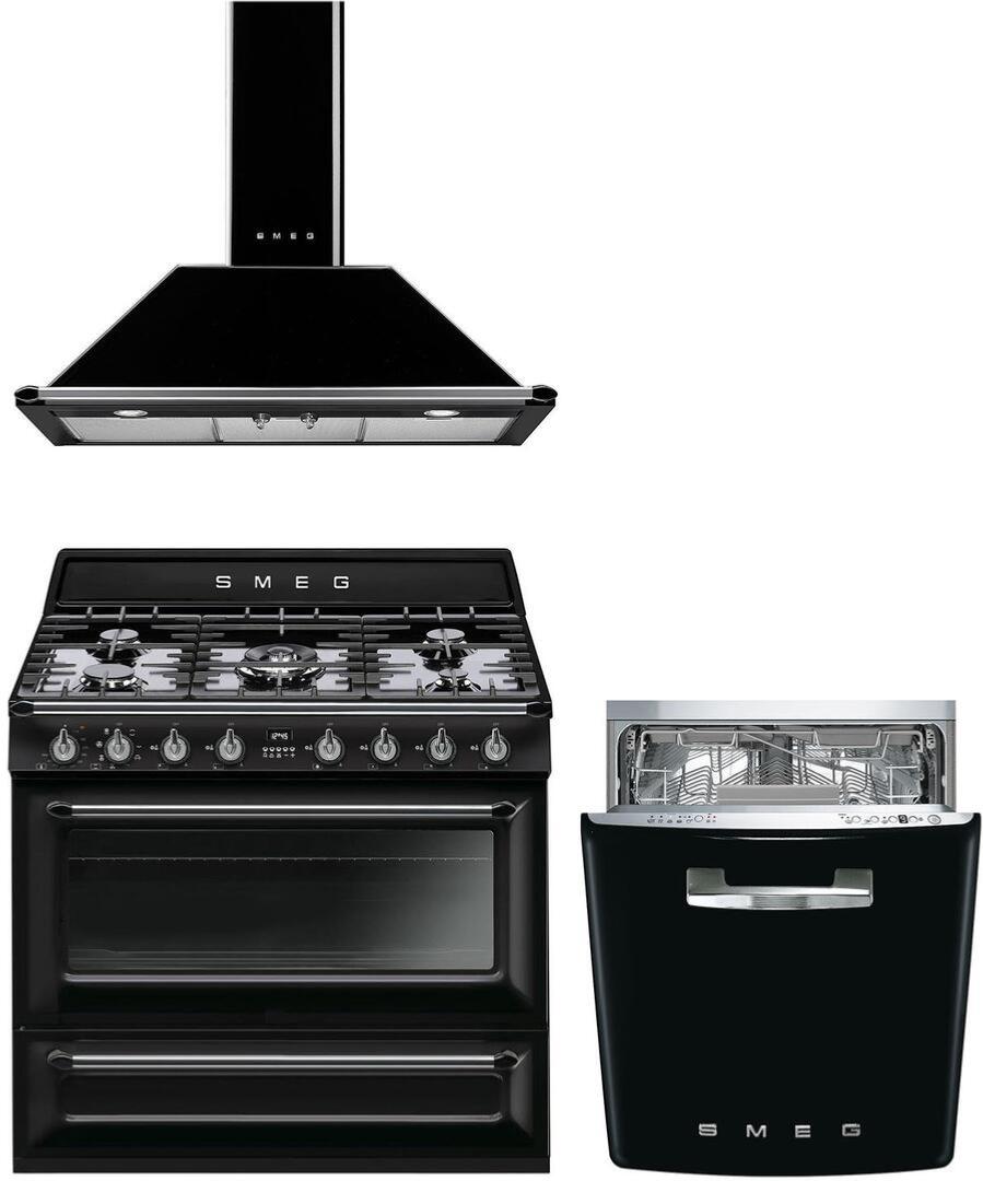 Estufa Estilo Años 50 de 90 cm, 1 Horno Eléctrico, 5 Quemadores, Negro