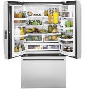 Refrigerador Bottom Freezer French Door de Piso Minimalist 36" (90 cm) Marca: Monogram Modelo: ZWE23ESNSS Color: Acero Inoxidable ($9,749 USD).