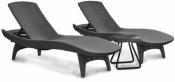 JUEGO DE 2 CAMASTROS PACIFIC SET SUN LOUNGER MAS MESITA LATERAL PLASTICO KETER 17201591 COLOR GRIS