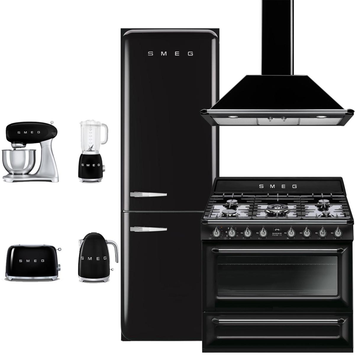 Estufa Estilo Años 50 de 90 cm, 1 Horno Eléctrico, 5 Quemadores, Negro