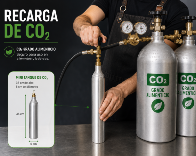 Recarga para Tanque cilindro de CO2 Grado Alimenticio para Soda Maker o Gasificador de Agua, Valido solo en Querétaro (07 2026)